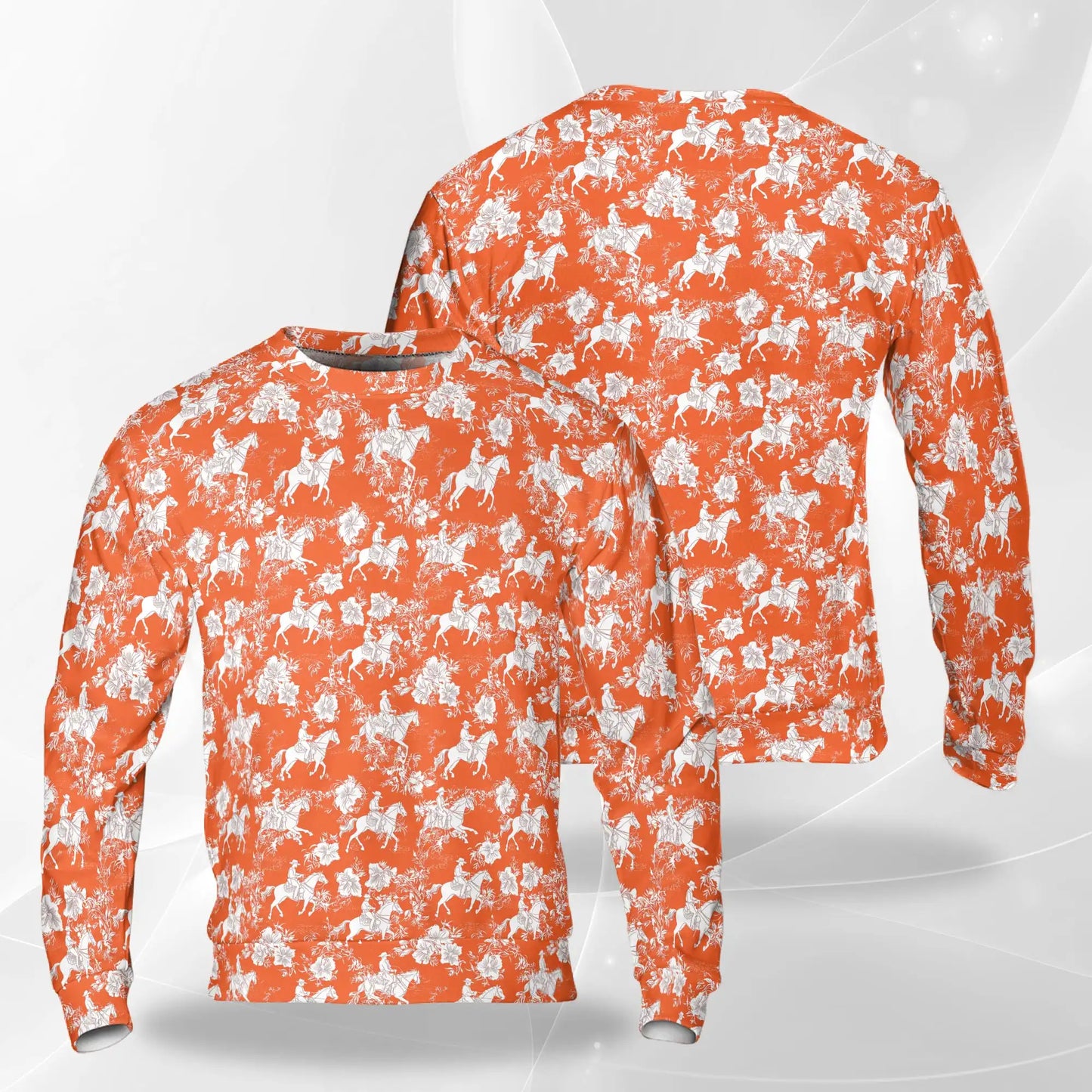 Saddle Bronc Rodeo Sweatshirt, 3D All Over Print Orange Tropical Cowboy Crewneck Pullover for Men Women, Western Rodeo Gift - Netecom