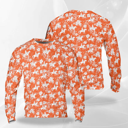 Saddle Bronc Rodeo Sweatshirt, 3D All Over Print Orange Tropical Cowboy Crewneck Pullover for Men Women, Western Rodeo Gift - Netecom