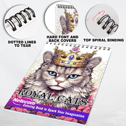 Royal Cats Spiral Bound Coloring Book, Get Inspired with 30 Pages of Coloring Joy, Featuring Cats in Royal Attire and Crowned Splendor