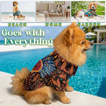 Folk Art Turkey Thanksgiving Pattern Hawaii Dog and Owner Matching Button Shirts
