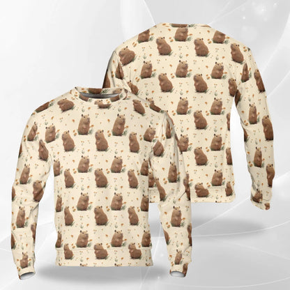 Capybara Pattern Sweatshirt, 3D All Over Print Cute Animal Crewneck Pullover for Men Women, Capybara Lover Gift - Netecom