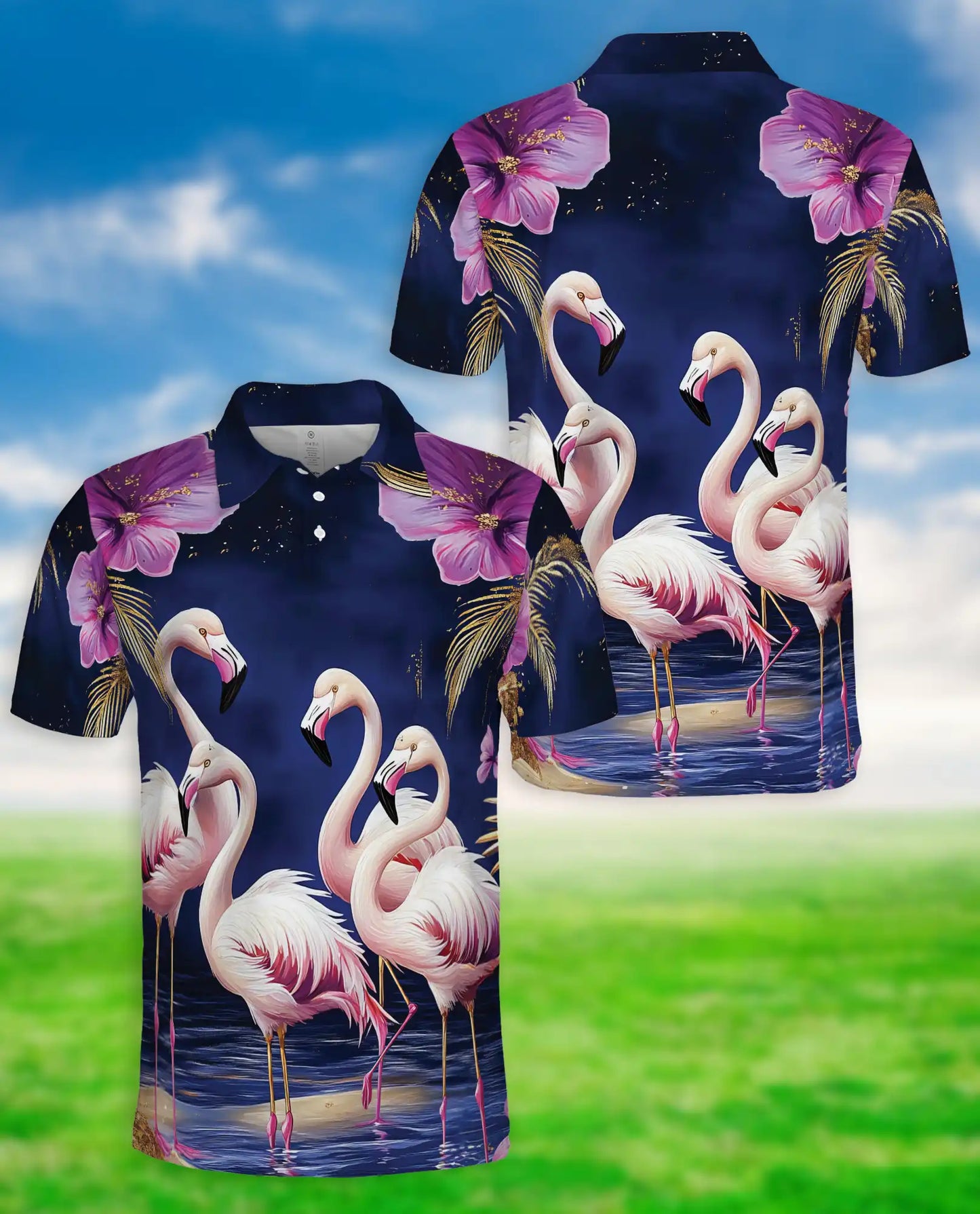 Flamingo Polo Shirt – Tropical Floral Print | Netecom