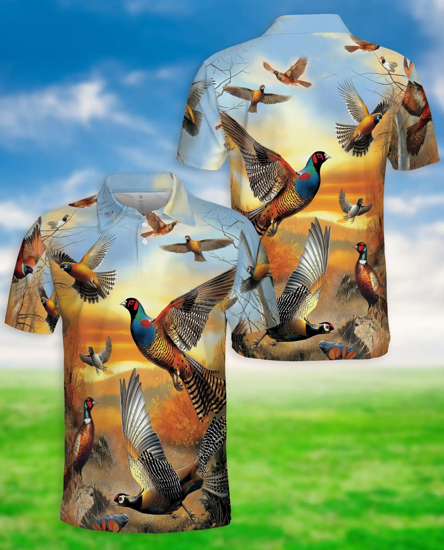 Pheasant Hunting Wildlife 3D Polo Shirt for Men – Rustic Outdoor Nature Style | Netecom