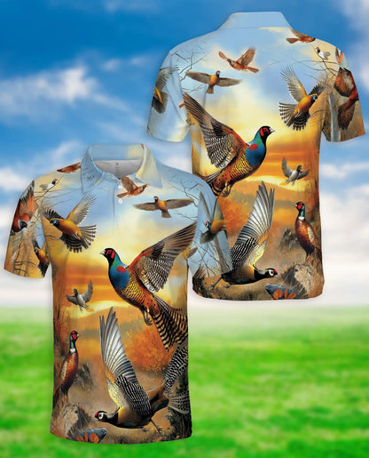 Pheasant Hunting Wildlife 3D Polo Shirt for Men – Rustic Outdoor Nature Style | Netecom