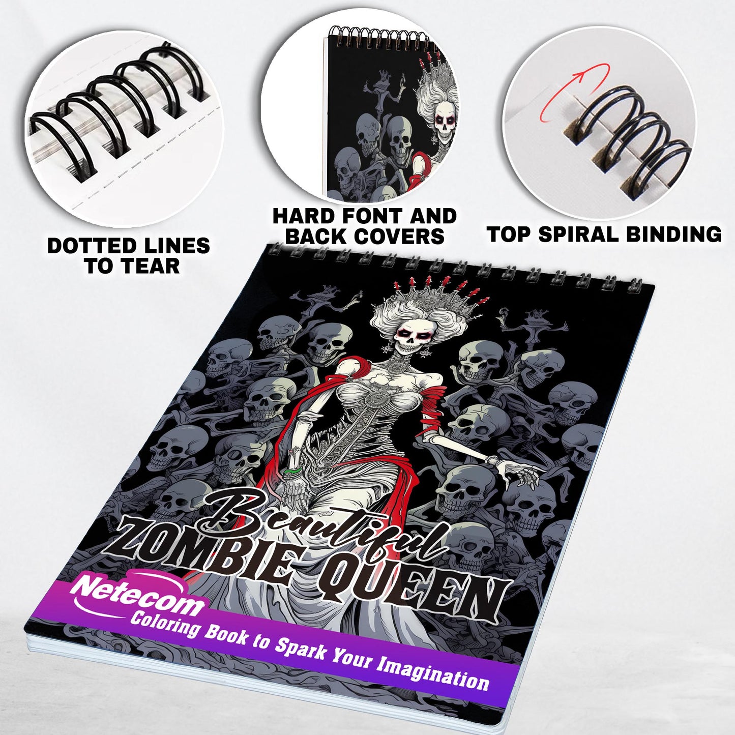 Beautiful Zombie Queen Spiral Bound Coloring Book, Discover the Haunting Beauty with 30 Exquisite Zombie Queen Coloring Pages for Fans of the Macabre to Bring Life to Undead Royalty