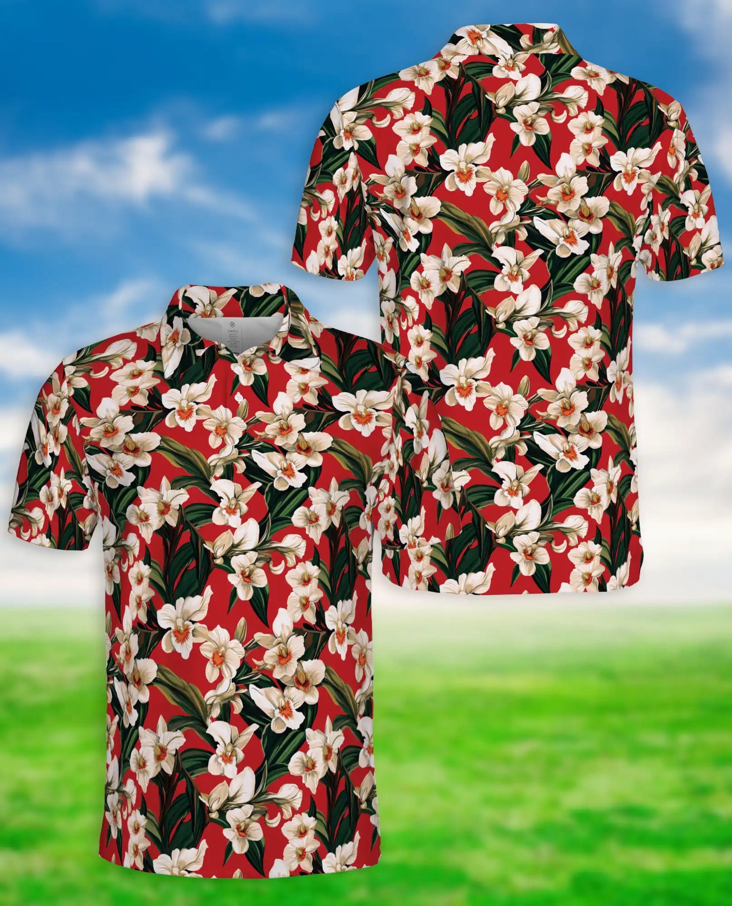 Red Floral Polo Shirt – Tropical Orchid Print | Netecom