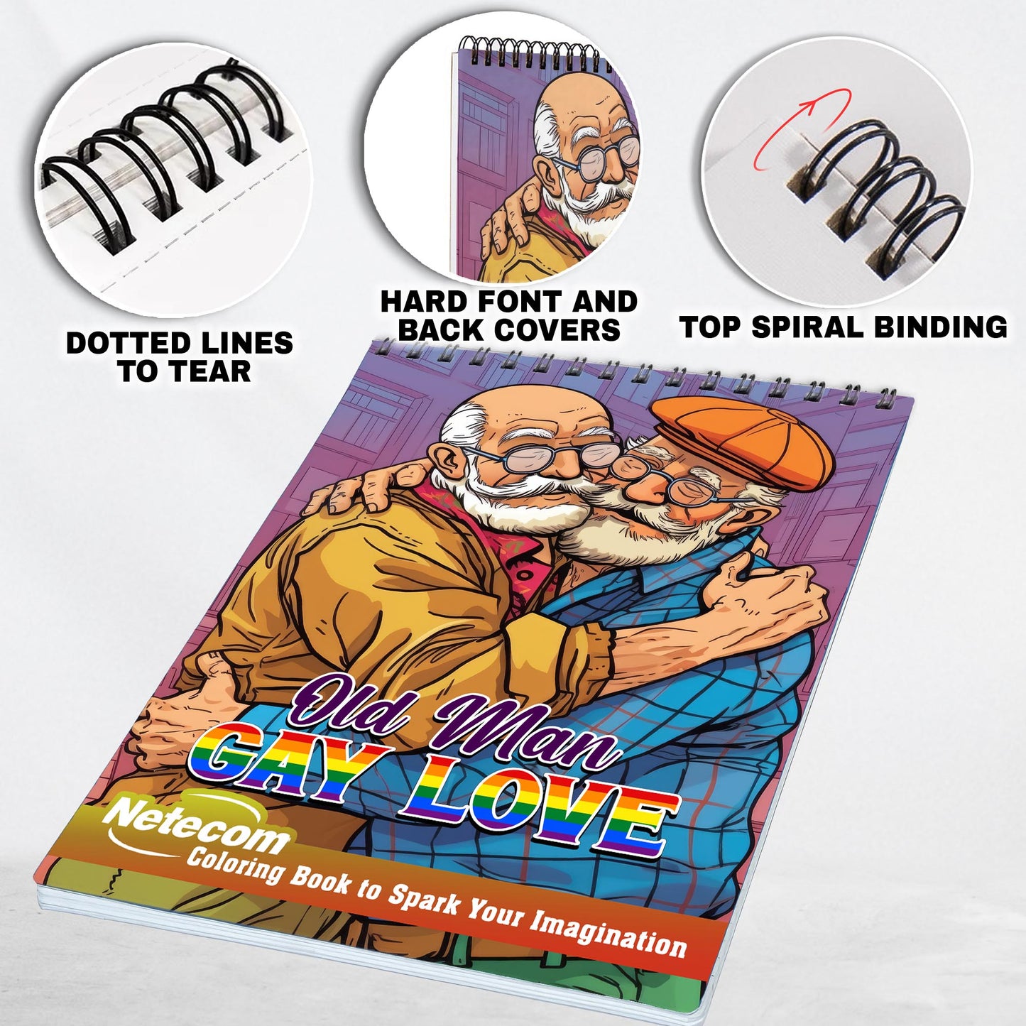 Old Man Gay Love Spiral Bound Coloring Book: Beautiful Bond with 30 Heartwarming Coloring Pages, Depicting Old Man Gay Love