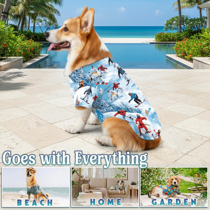 Netecom Matching Snowboarding Skiing Aloha Hawaiian Shirt for Dog and Owner, Winter Sport Inspired Summer Shirt, Coordinated Beach Vacation Casual Wear for Pet and Human
