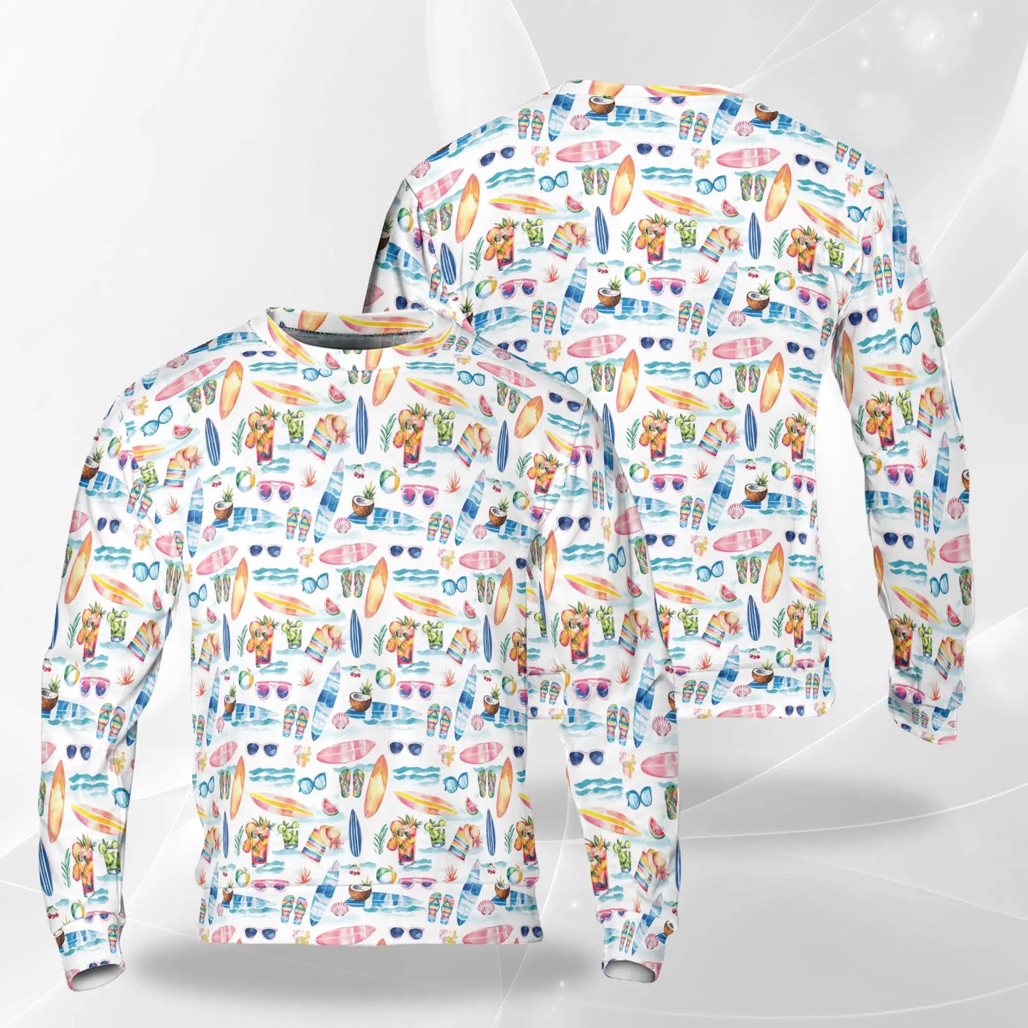 Surf Beach Sweatshirt, 3D All Over Print Colorful Tropical Wave Crewneck Pullover for Men Women, Surfer Lover Gift - Netecom
