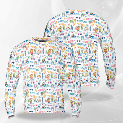 Surf Beach Sweatshirt, 3D All Over Print Colorful Tropical Wave Crewneck Pullover for Men Women, Surfer Lover Gift - Netecom