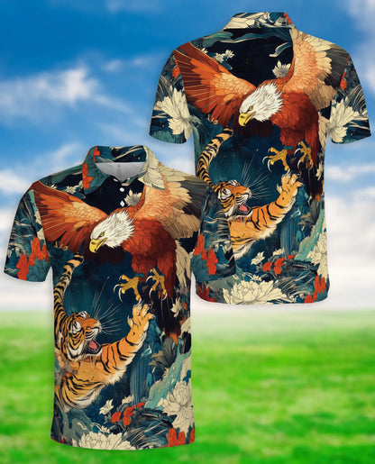 Eagle Tiger 3D Polo Shirt for Men – Fierce Wildlife Predator Style | Netecom