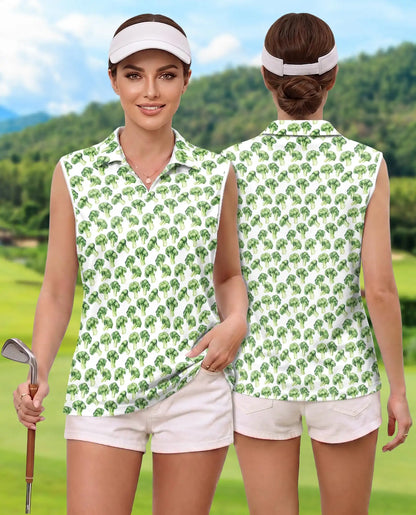 Vegetable Print Sleeveless Polo Shirt for Women – Fresh Food Lover Style | Netecom