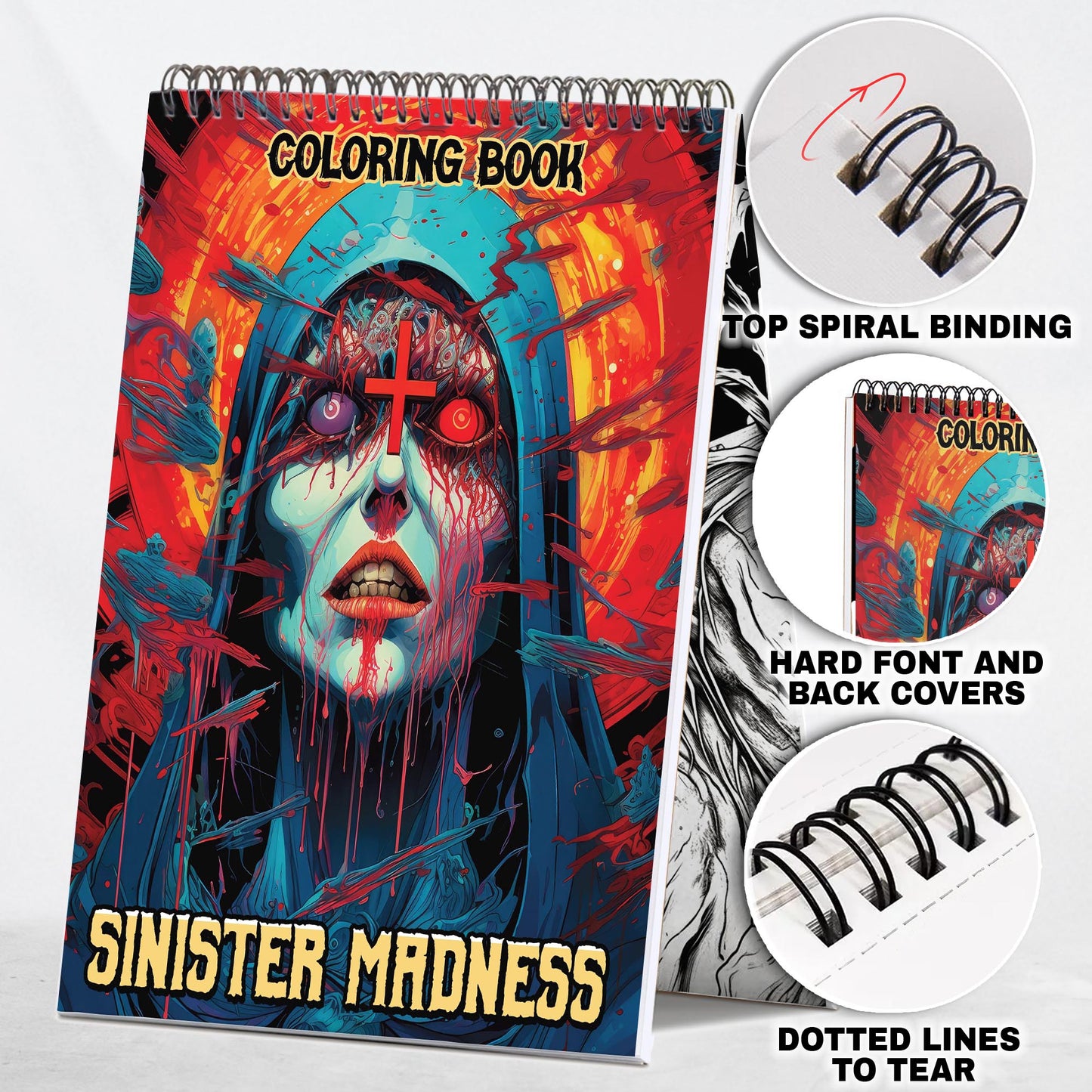 Sinister Madness Spiral Bound Coloring Book, Conquer Your Darkest Fears as You Embark on a Sinister Madness Coloring Journey