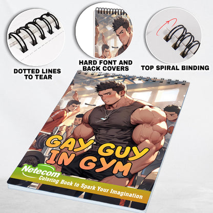 Gay Guy In Gym Spiral Bound Coloring Book, Unleash Your Creativity in a Fitness-Filled Setting with 30 Empowering Pages of Gym Scenes.