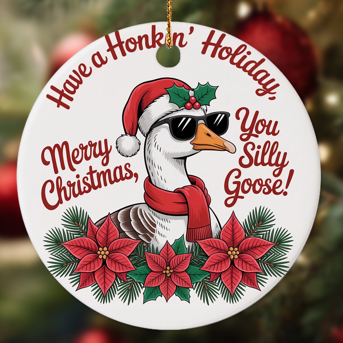 Netecom Cute Goose in Sunglasses Ornament, You Silly Goose Merry Christmas Ceramic Ornament for Christmas Tree Hanging Decorations Gift, Farmhouse Decor, Gifts for Farmer, Holiday Party Present