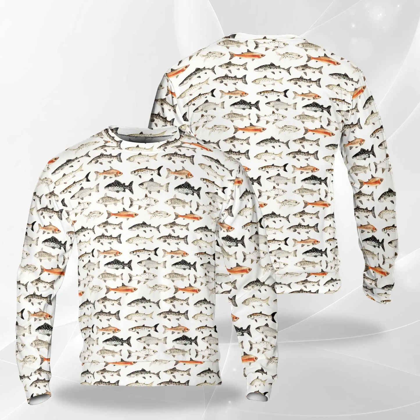 Freshwater Fish Pattern Sweatshirt, 3D All Over Print River Fishing Crewneck Pullover for Men Women, Fishing Lover Gift - Netecom