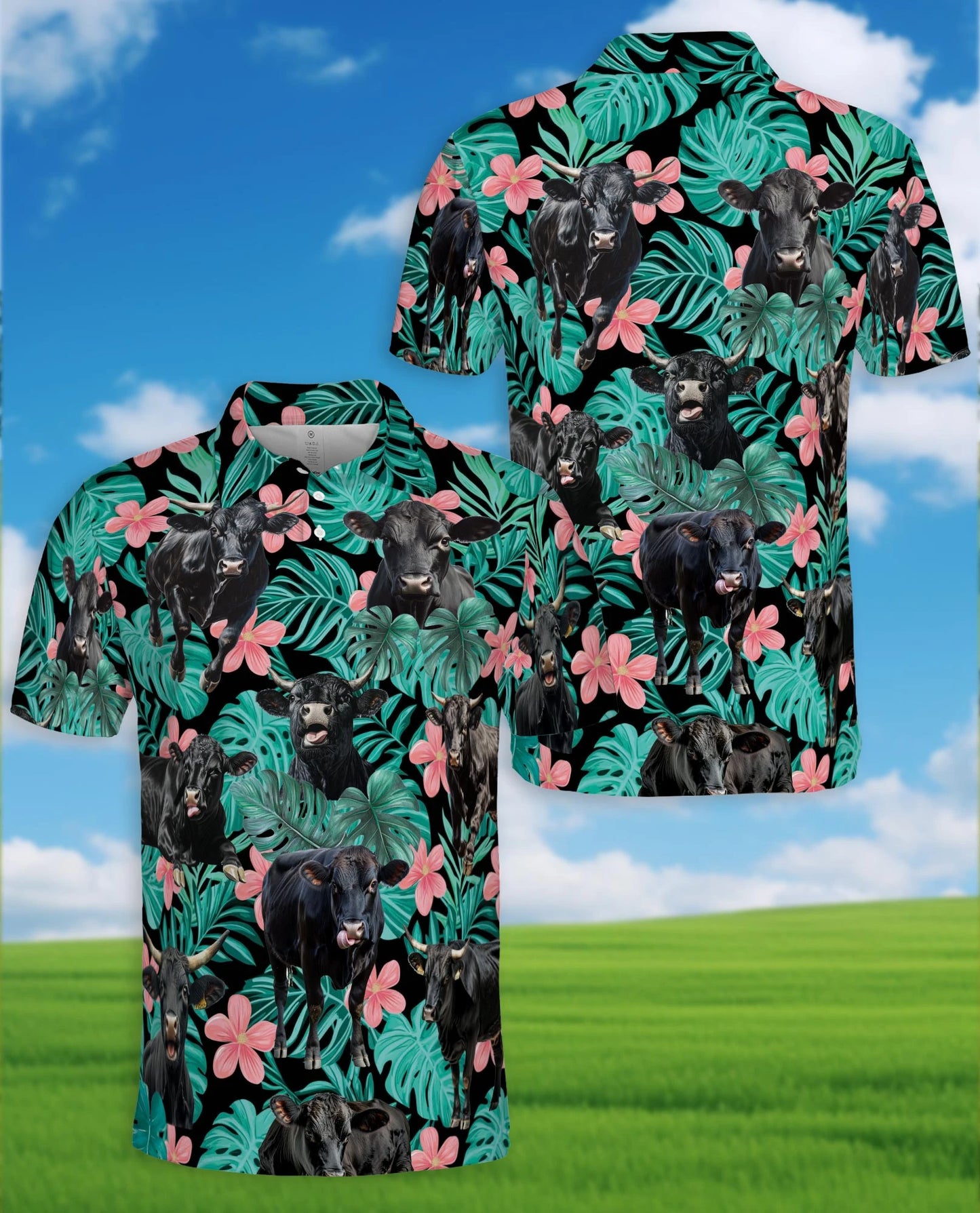 Tropical Black Cow Polo Shirt for Men – Farm Animal Lover Style | Netecom