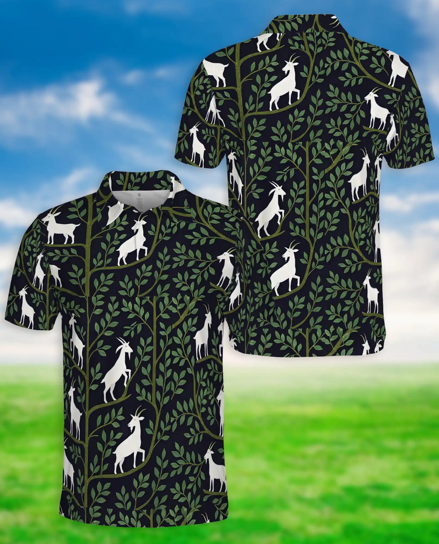 Botanical Goat Polo Shirt – Woodland Nature Print | Netecom