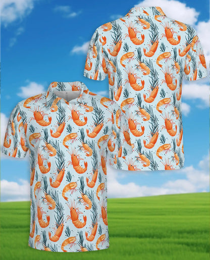 Tropical Shrimp Polo Shirt for Men - Coastal Seafood Hawaiian Summer | Netecom
