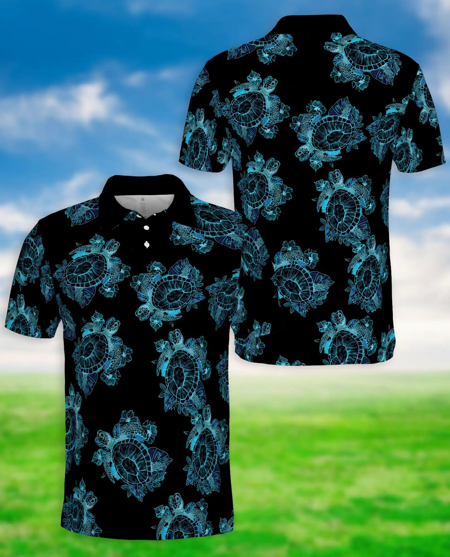 Sea Turtle Polo Shirt – Blue Tribal Hawaiian Print | Netecom