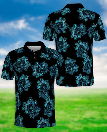 Sea Turtle Polo Shirt – Blue Tribal Hawaiian Print | Netecom