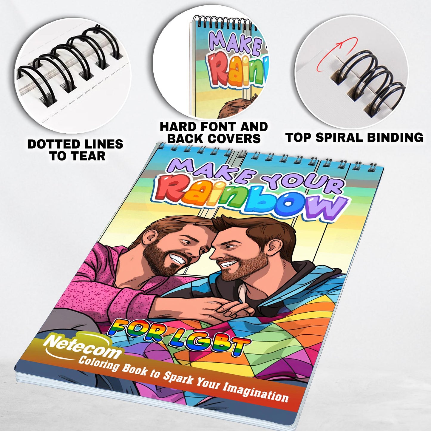 Make Your Rainbow Spiral Bound Coloring Book For LGBT, Immerse Yourself in 30 Empowering Coloring Pages, Celebrating LGBTQ+ Identity and Love