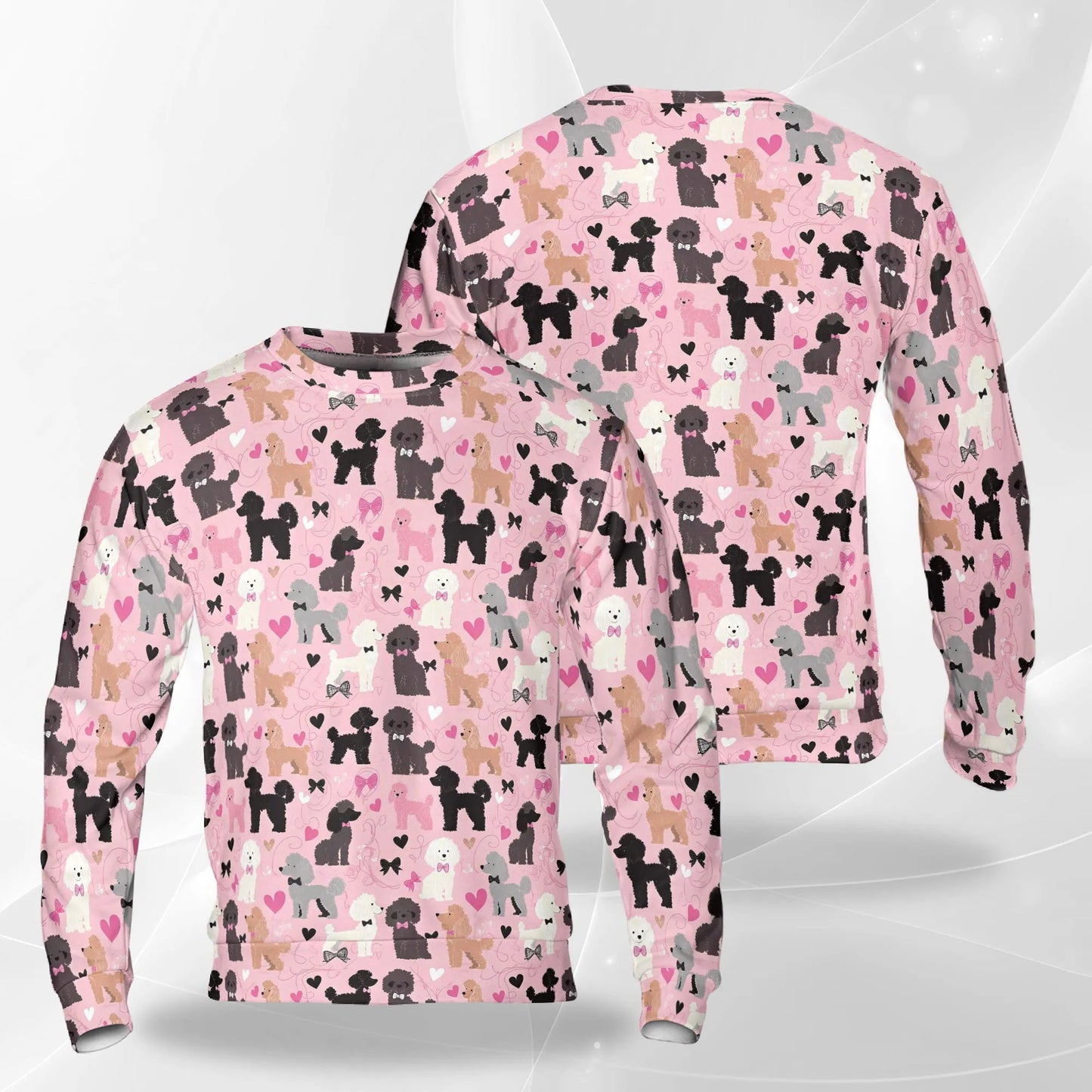 Kawaii Poodle Pink Bows Sweatshirt, 3D All Over Print Cute Dog Floral Tropical Crewneck Pullover for Men Women, Poodle Lover Gift - Netecom