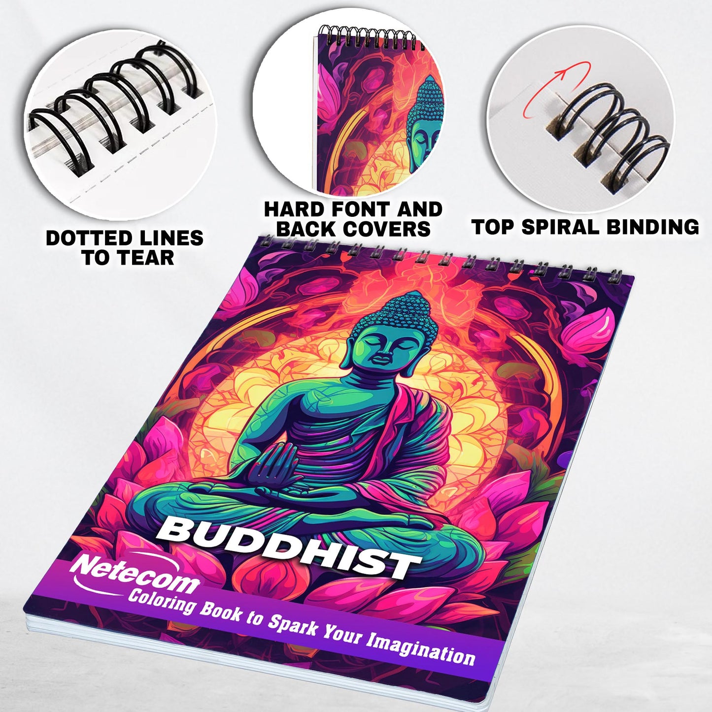 Buddhist Spiral Bound Coloring Book, Find Harmony in Coloring: 30 Meditative Pages Drawing Inspiration from Buddhist Philosophy