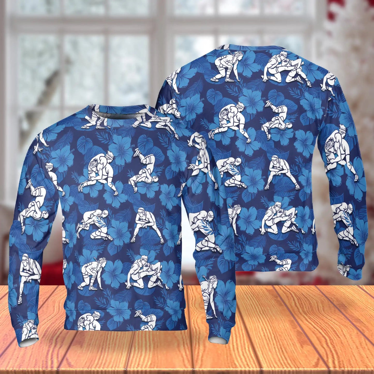 Wrestling Navy Blue Sweatshirt, 3D All Over Print Wrestling Sports Crewneck Pullover for Men Women, Wrestler Gift - Netecom