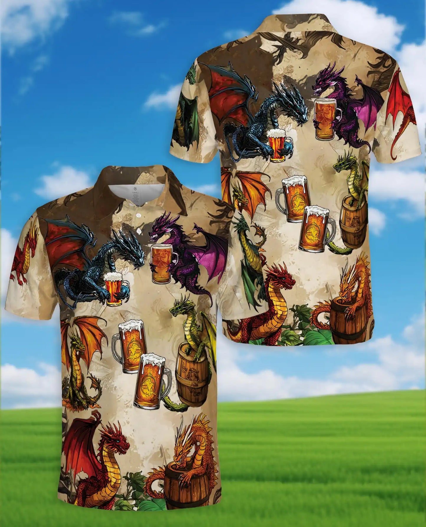 Fantasy Dragon Beer Polo Shirt - Medieval Tavern Style | Netecom