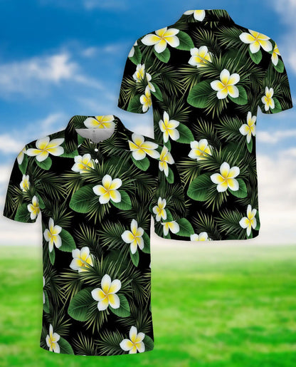 Tropical Plumeria Floral Polo Shirt for Men- Palm Leaf  Shirt | Netecom