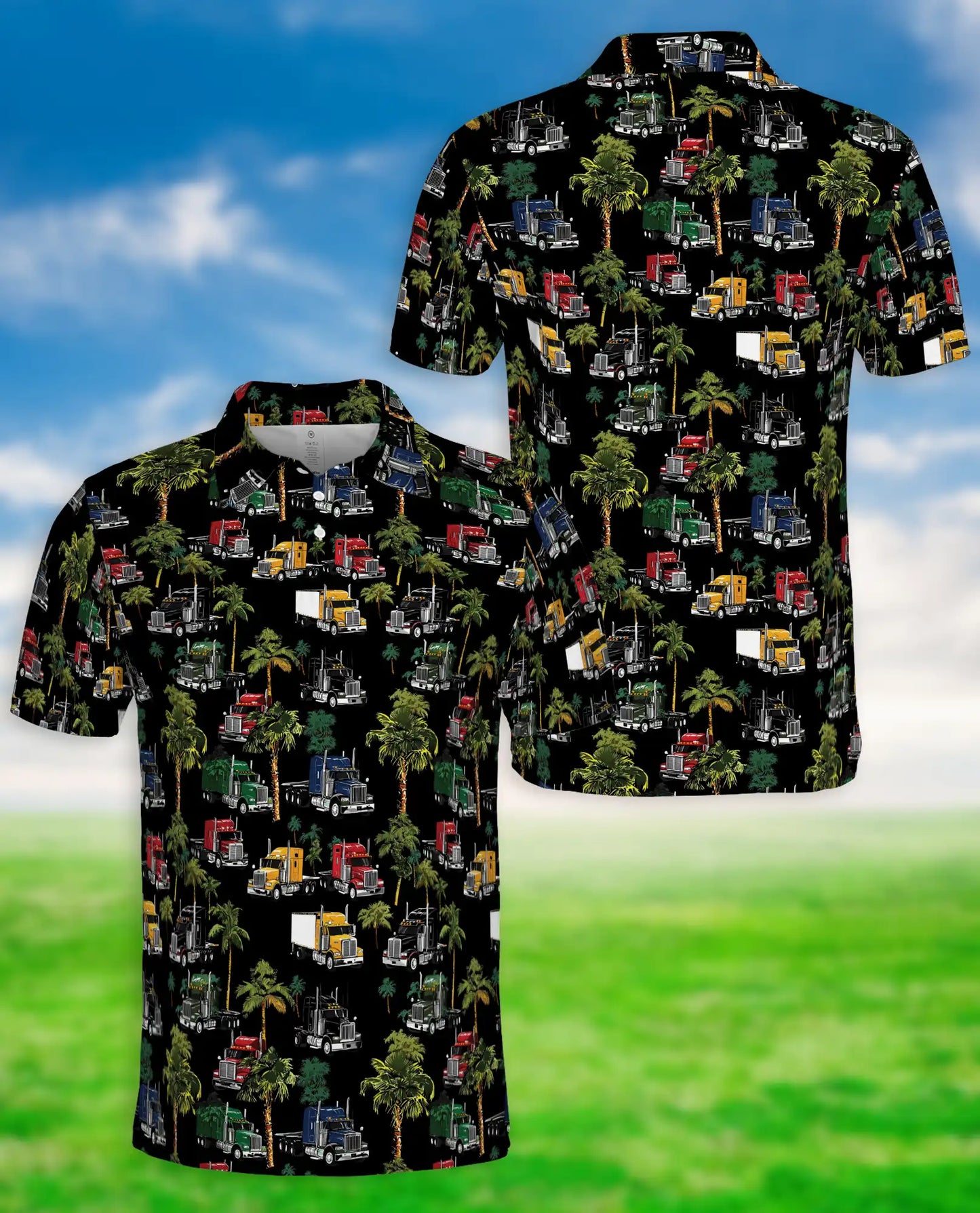 Truck Pattern Hawaiian Polo Shirt | Netecom