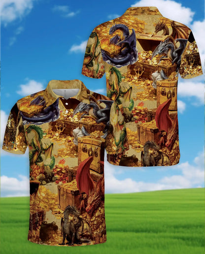 Dragon Treasure Hoard Polo Shirt for Men - Medieval Fantasy Gold | Netecom