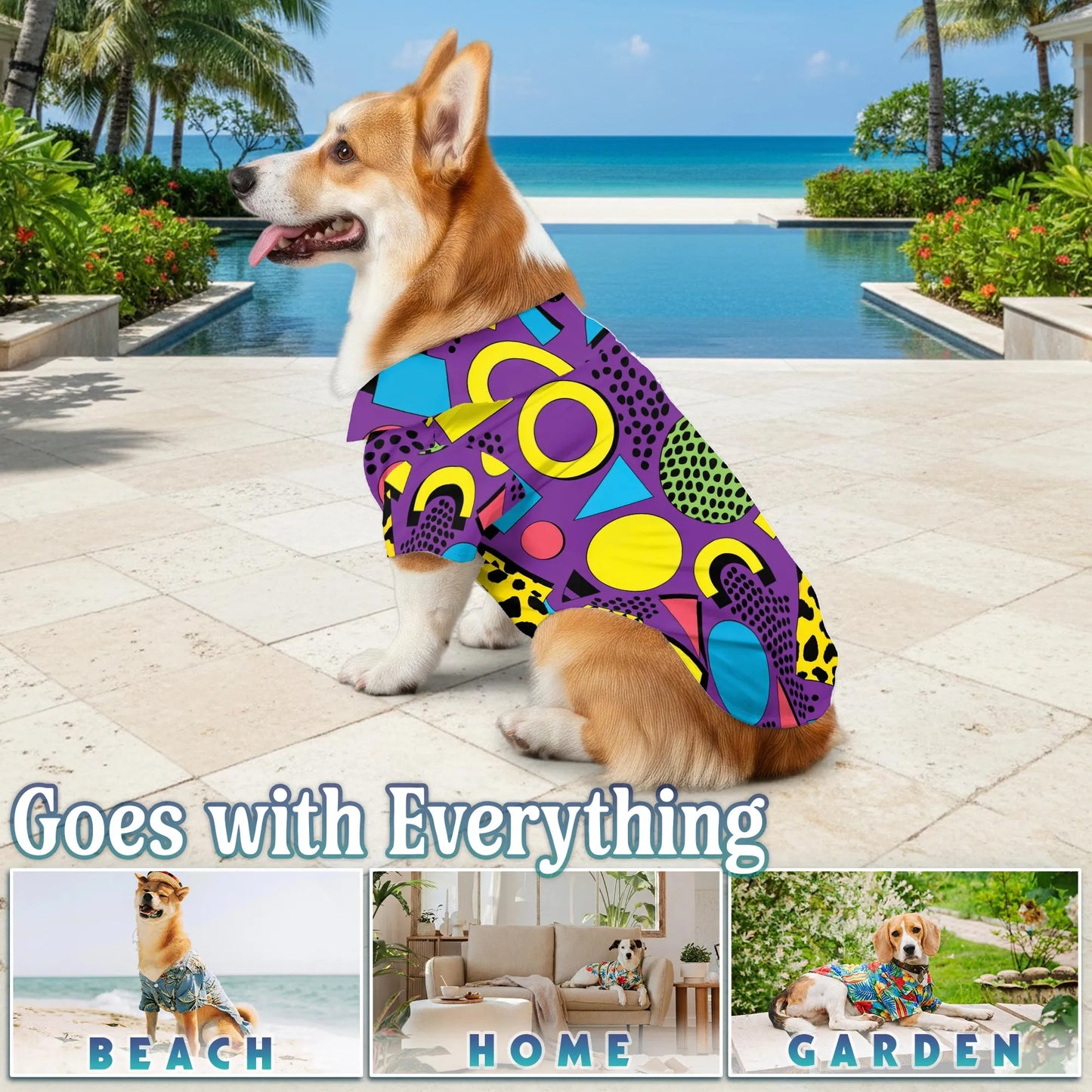 Matching Dog and Owner 80s Retro Hawaiian Shirts – Colorful Geometric Summer Beach Outfit