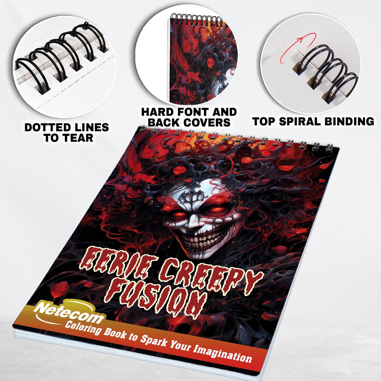 Eerie Creepy Fusion Spiral Bound Coloring Book, A Haunting Collection of Mysterious and Macabre Creations Await You in this Coloring Book Experience