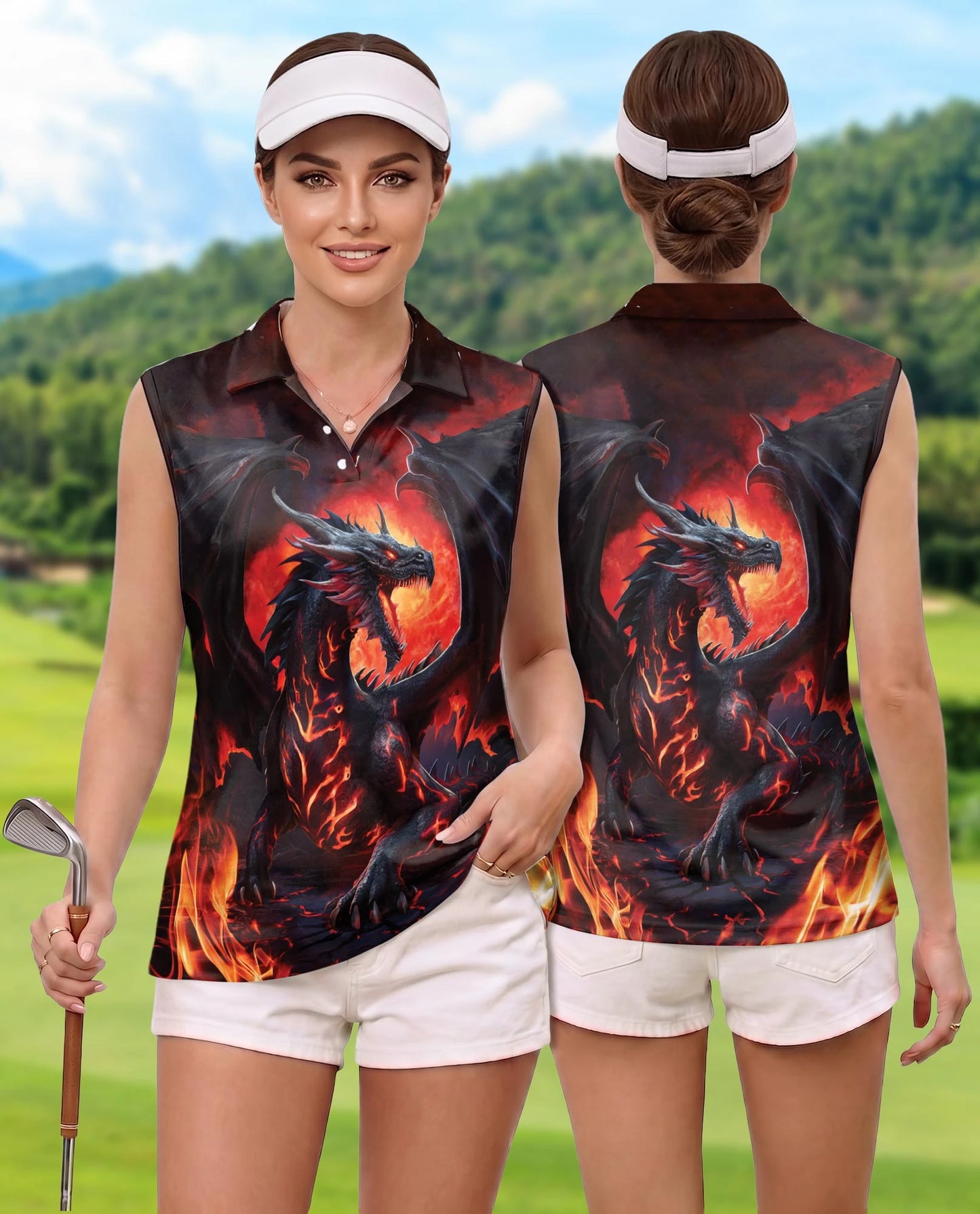 Mythical Dragon Sleeveless Polo Shirt for Women | Netecom