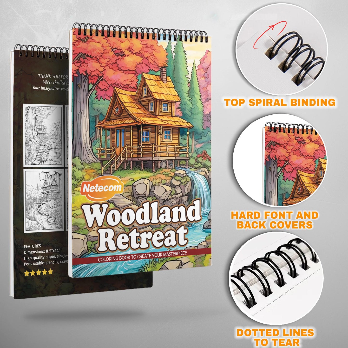 Woodland Retreat Spiral Bound Coloring Book, Peaceful Woodland Scenes for a Nature-Inspired Escape, Great for Those Seeking Serenity and Natural Beauty