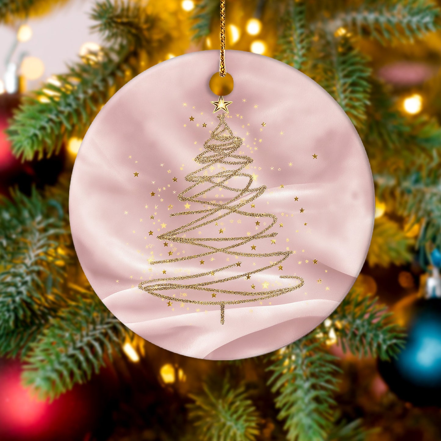 Netecom Elegant Pink Ornament, Ceramic Gold Glitter Christmas Tree Ornaments, Gifts for Holiday, Party, Home Decor