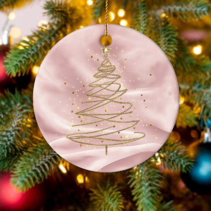 Netecom Elegant Pink Ornament, Ceramic Gold Glitter Christmas Tree Ornaments, Gifts for Holiday, Party, Home Decor