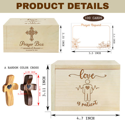 Netecom Valentine’s Day Gift for Couples – Personalized Prayer Box with 100 Prayer Request Cards & Wooden Cross, Christian Love Gift