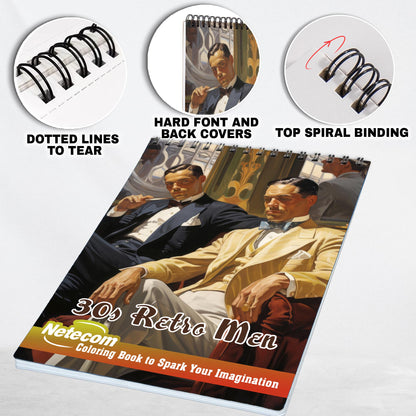 30s Retro Men Spiral Bound Coloring Book, Indulge in 30 Dashing Coloring Pages, Fostering Focus and Imagination in the Timeless Retro Era