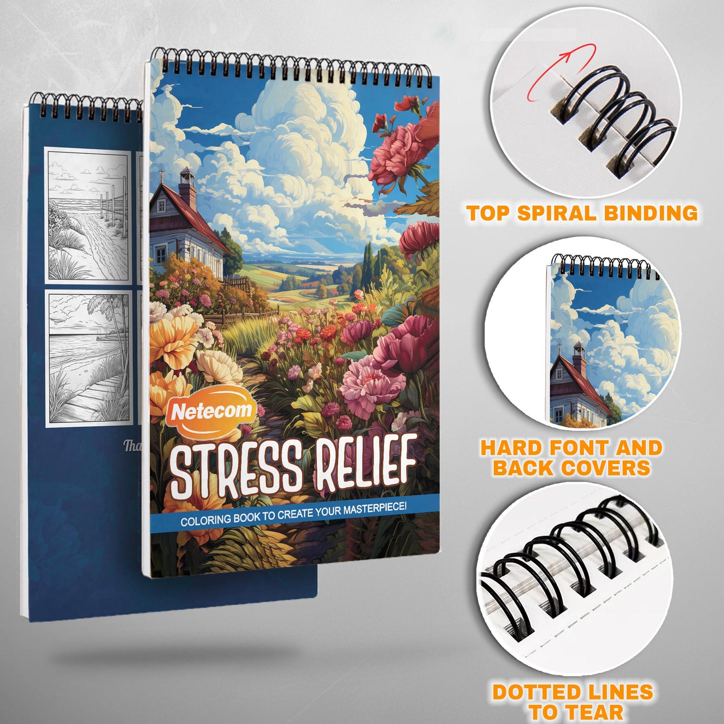 Stress Relief Spiral Bound Coloring Book, Soothing Designs for Calming the Mind, Ideal for Adults Seeking Stress Relief and Mindful Relaxation