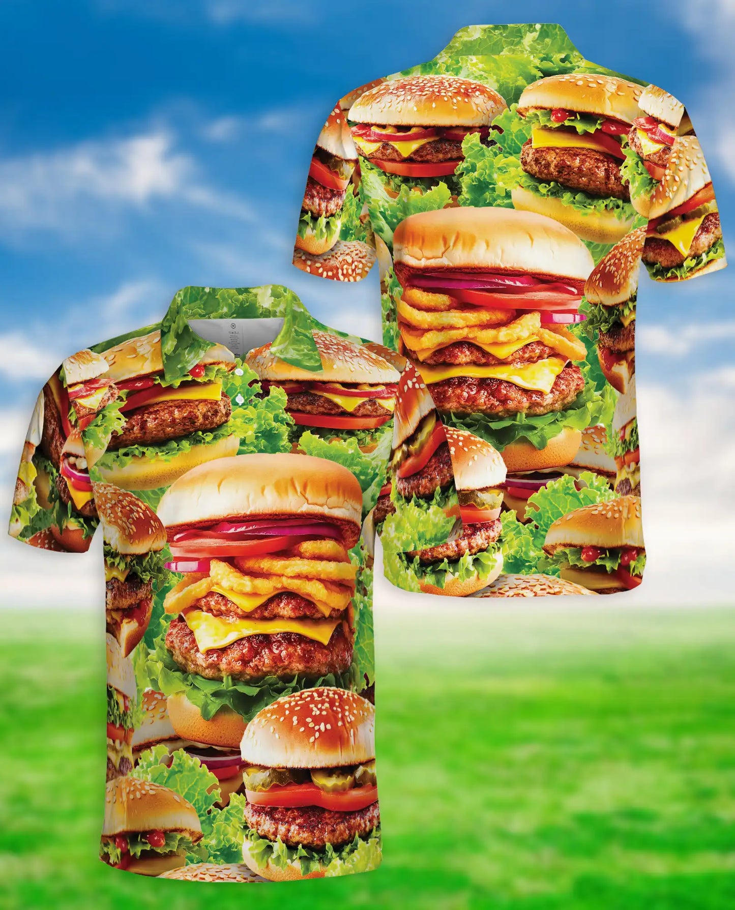 Funny Burger Food 3D Polo Shirt for Men – Fast Food Lover Style | Netecom