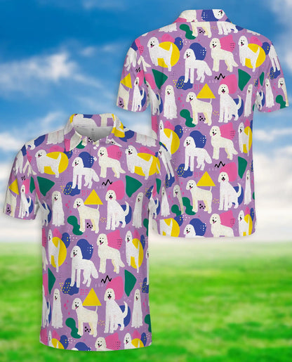 White Poodle Polo Shirt for Men-Retro Pop Art Dog Lover Pattern Shirt | Netecom