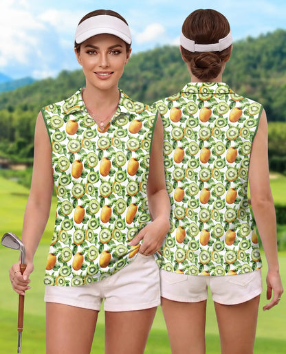 Kiwi Sleeveless Polo Shirt for Women – Fresh Fruit Summer Style | Netecom