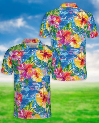 Tropical Hibiscus Floral Polo Shirt | Netecom