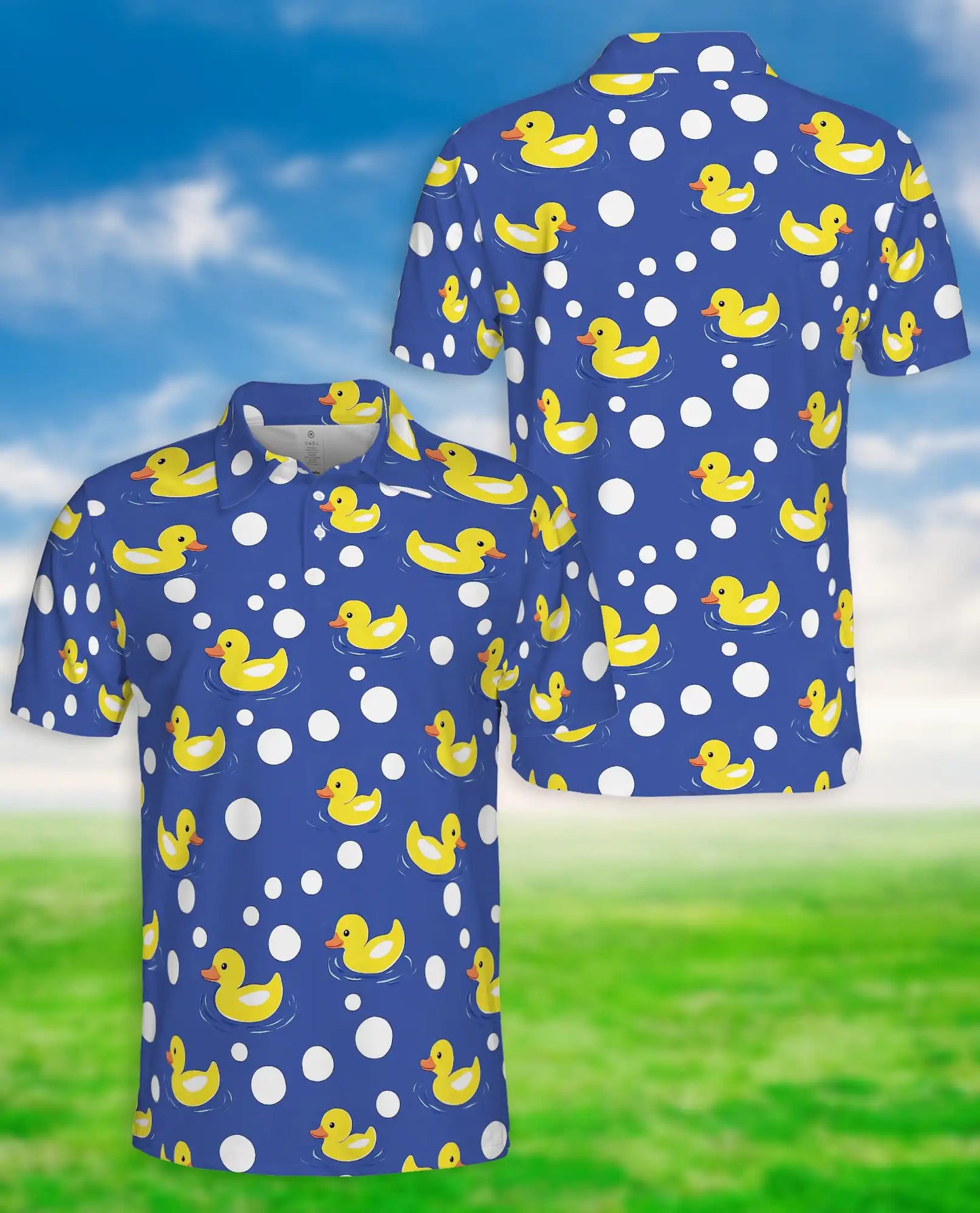 Funny Rubber Duck Polo Shirt for Men- Cute Yellow Duck Polka | Netecom