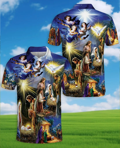 Nativity Christmas 3D Polo Shirt for Men – Religious Holiday Scene Style | Netecom