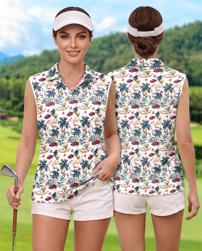 Tropical Dog Sleeveless Polo Shirt for Women – Cute Pet Summer Style | Netecom