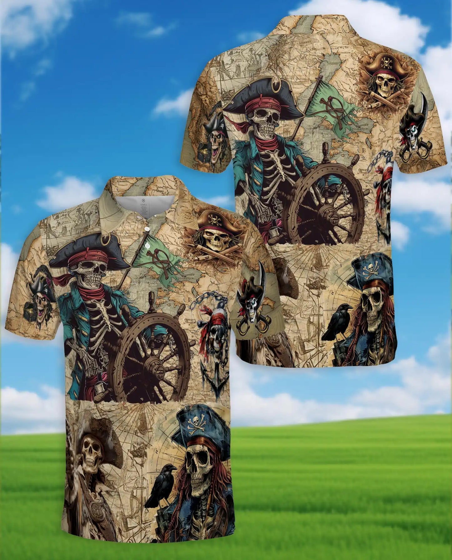 Pirate Skeleton Adventure Polo Shirt for Men – Skull Pirate Design | Netecom